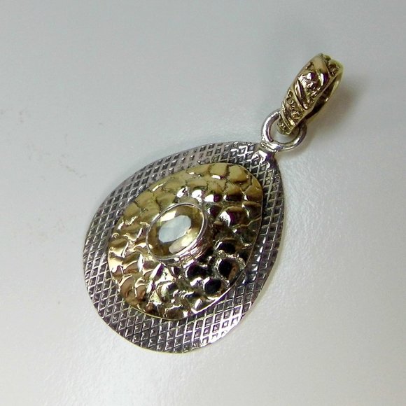 Natural Oval CITRINE Sterling Silver Two tone Structured Pendant - Picture 2 of 5
